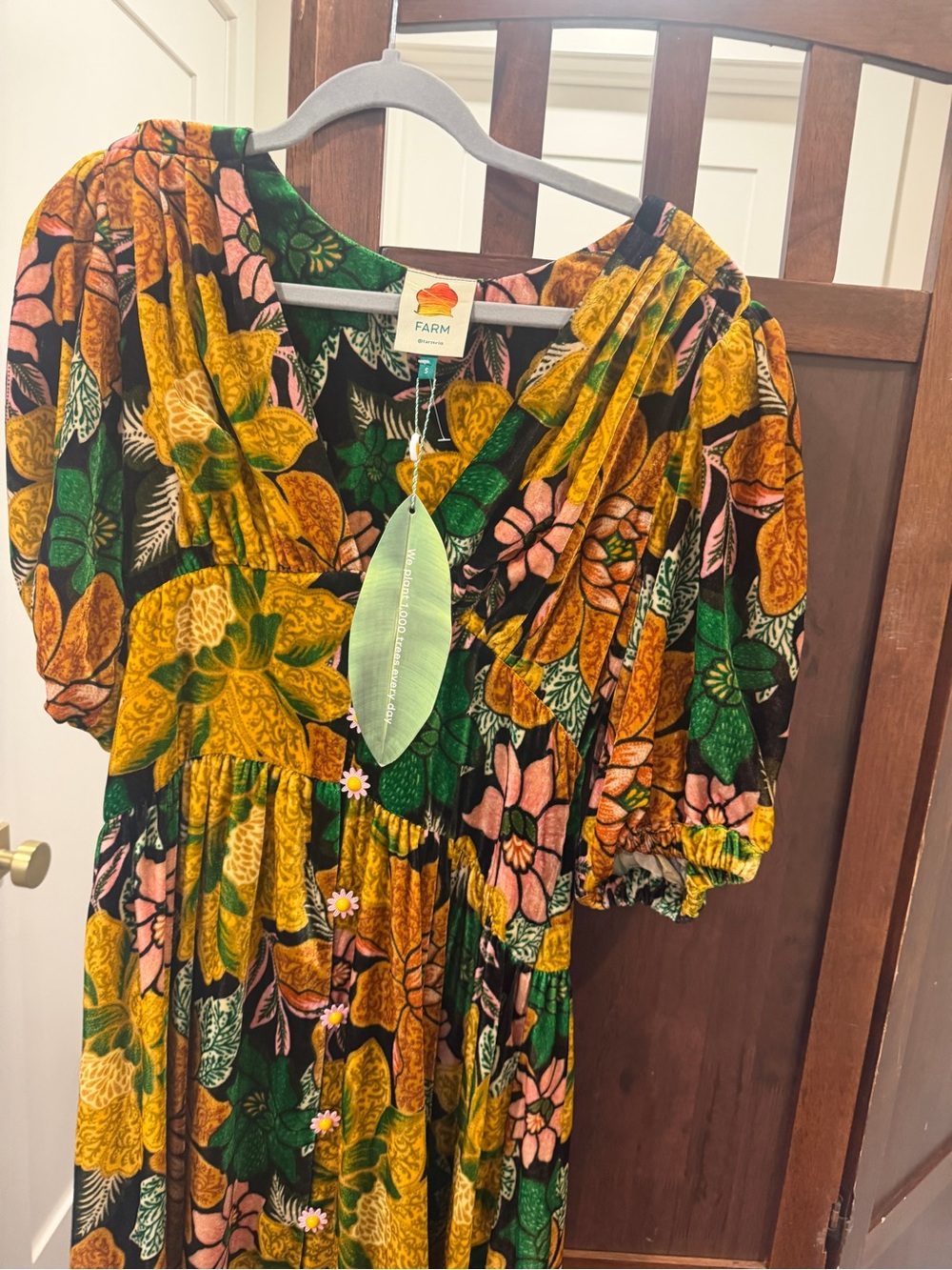FARM Rio Girls Floral Puff-Sleeve Dress in Mustard, Green & Pink